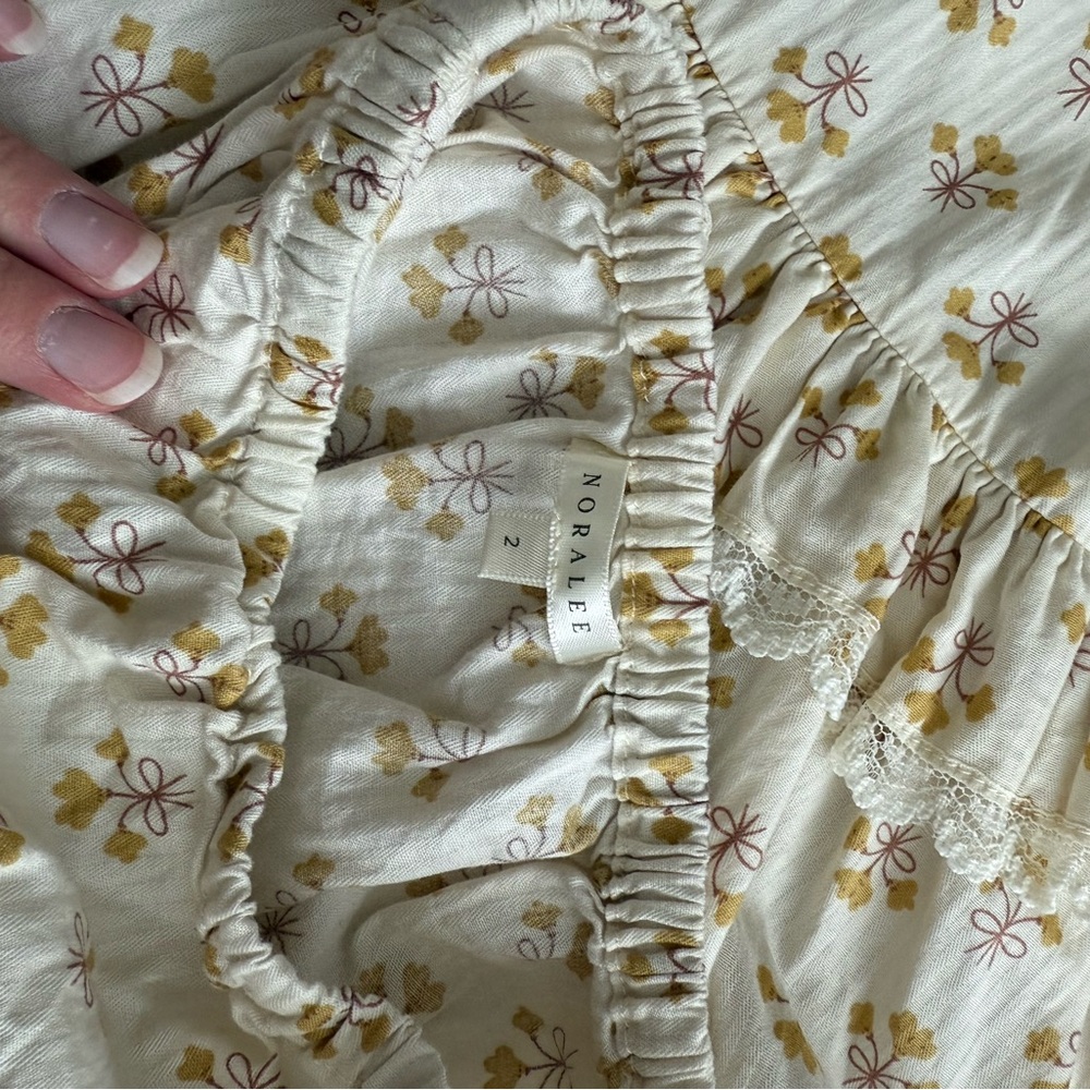 White & Gold Floral Ruffle Baby Dress with Matching Bloomers - Picture 6 of 8
